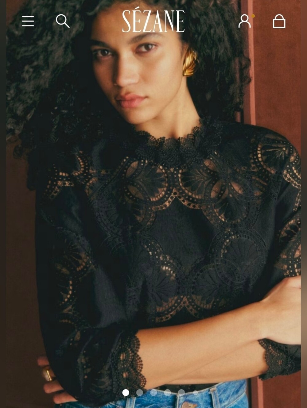 Sezane Lace Black Top, Size 38
